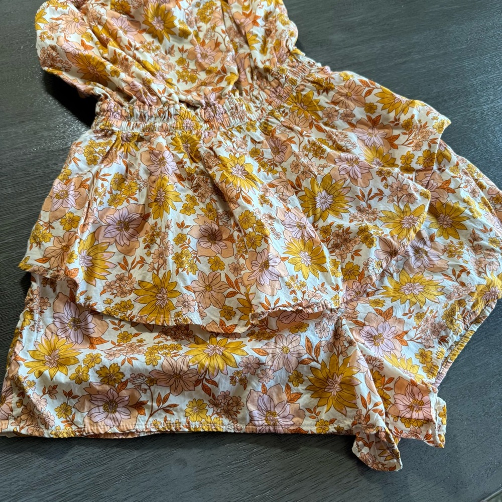 AEO Floral Orange Beige Romper Jumpsuit XS Tie Back - Picture 10 of 16